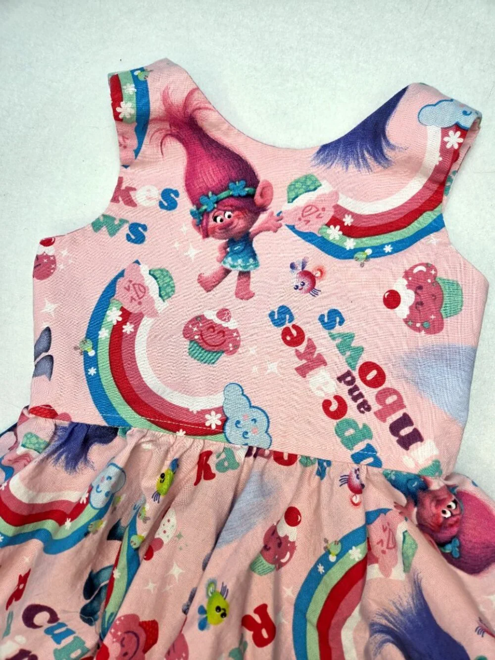 Boutique Trolls Inspired Toddler Dress Pink Cupcakes Rainbows Poppy Girls Sz 2T